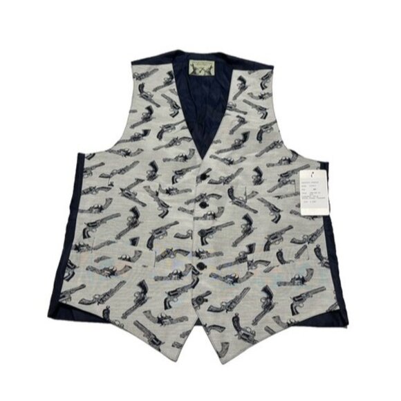 Peter Christian Men's Navy Blue Pistol Gun Country Print Vest Waistcoat Size 42L
